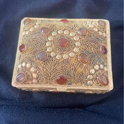 Vintage Handmade Brass Carnelian Box