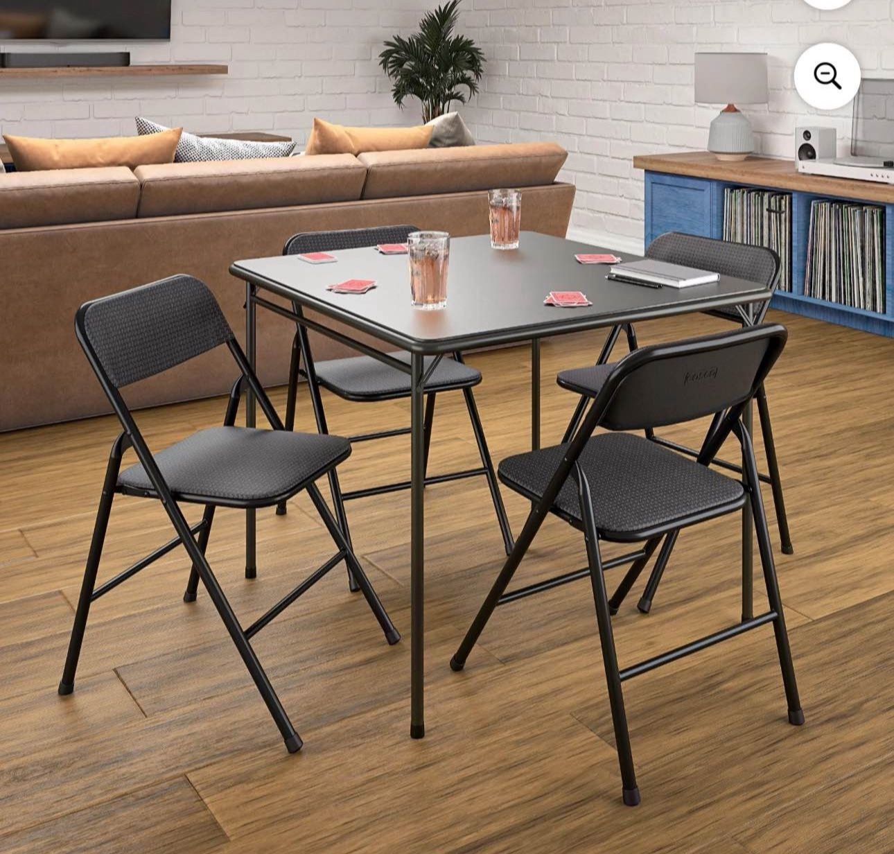  5-Piece Solid Resin Folding  Table &  Chair Dining Set, Black
