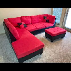 New Red Microfiber  L-shape Sectional  Sofa Couch
