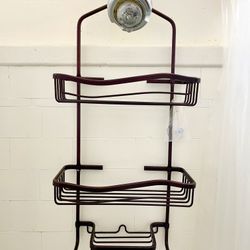 Brown- 3 Layer Over Head Shower Caddy Basket with Hooks, Bathroom Storage Rack Shelfr