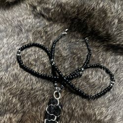 Black Tourmaline Wire Wrapped Crystal Pendant Necklace