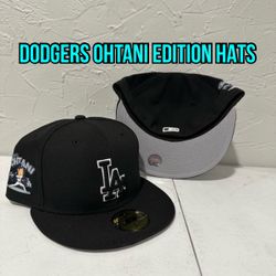 MLB New Era Los Angeles Dodgers Black  Shohei Ohtani Edition Patch Hats Size 7, 7 1/8, 7 1/4 , 7 3/8 And 7 1/2