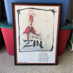 Bonny Doon Vineyard Poster Signed Framed Cardinal Zin  Measures 21”x29”