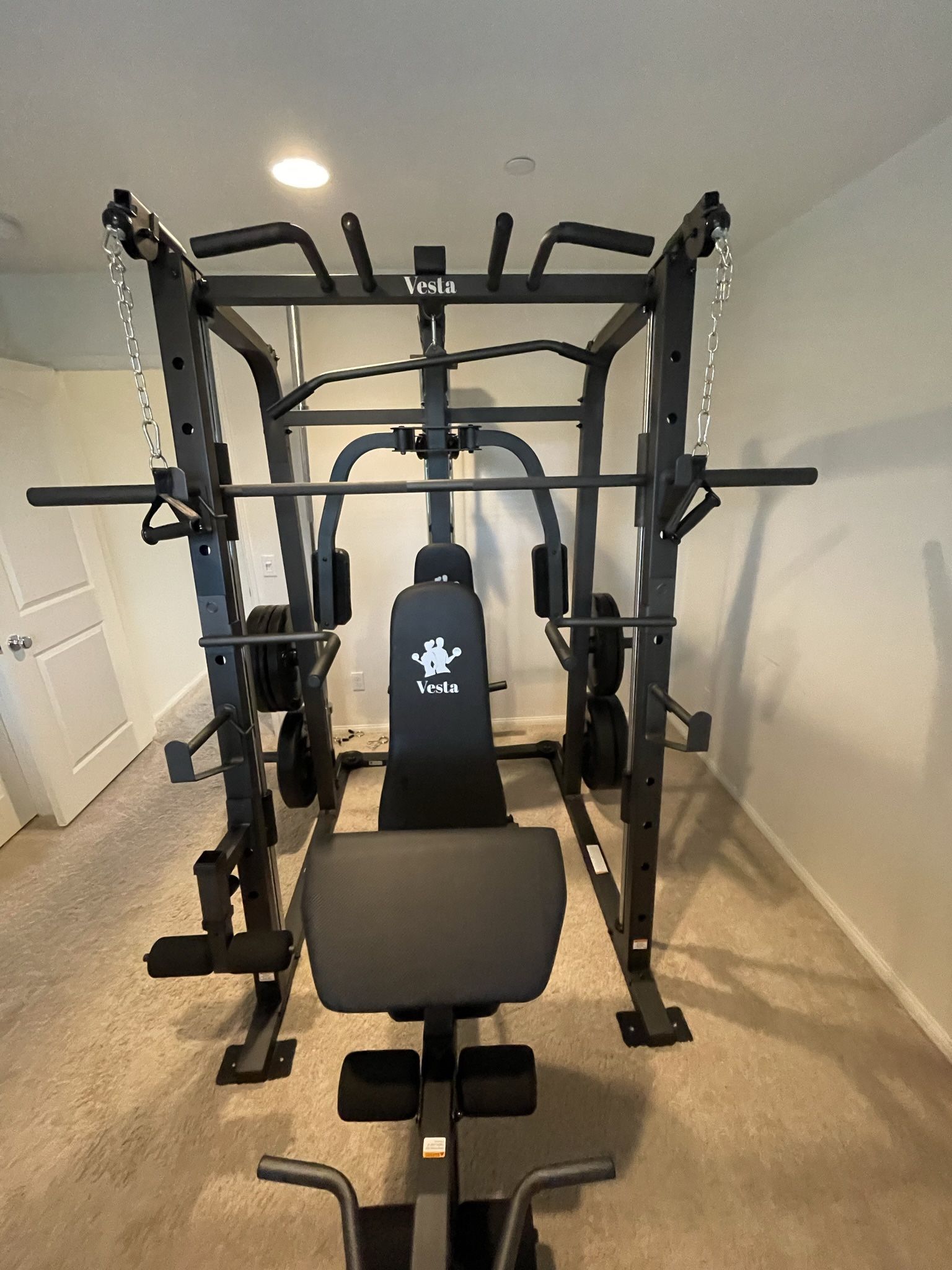 Vesta Fitness Smith Machine 1001 w/Bench Attachment | 230lb Bumpers ...
