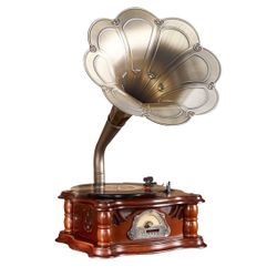 Wooden Vintage Gramophone Vinyl Record Player Bluetooth, Retro Phonograph with FM/USB Audio
