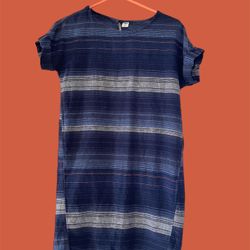 Old Navy Women's Linen Blend Blue Striped Dress XS Cap Sleeve