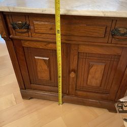 Wood Cabinet Wood Marble Credenza Console Nightstand End Table  Liquor Cabinet 