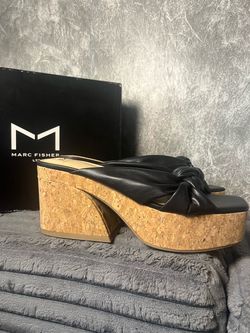 Marc Fisher LTD Black Leather Cork Platform Mules NEW 8.5