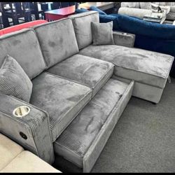 New Sleeper Sectional Couch With Storage And USB 