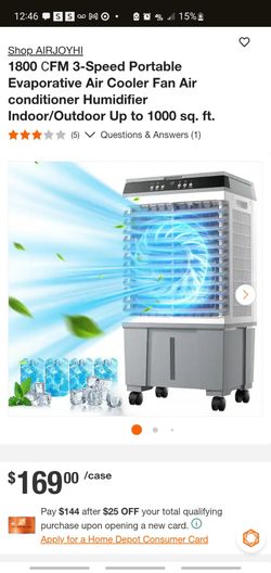 1800 СFM 3-Speed Portable Evaporative Air Cooler Fan Air conditioner Humidifier Indoor/Outdoor JH-310Y