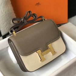 Ladies Grey Hermes Constance 18 Shoulder Bag Used 