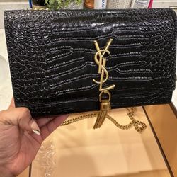 Saint Laurent Crock Embossed With Gold Chain 