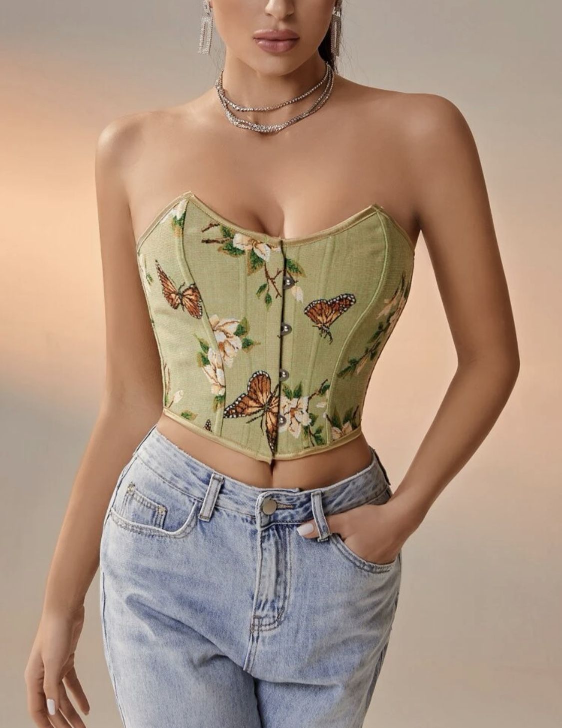 Butterfly & Flower Laze Up Corset Top