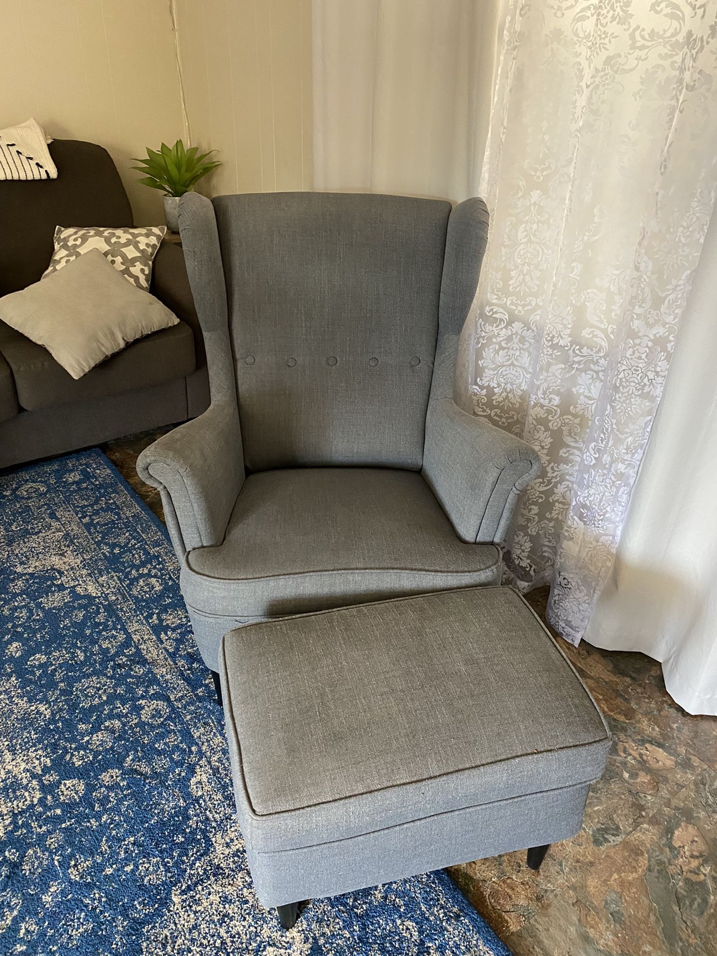 Grey Chair And Ottoman
