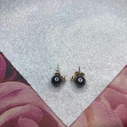 14k Gold Diamond Black Tahitian Pearl Earrings 