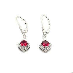 925 Sterling Silver Hanging Earrings With Red Stone And Cz Stones 3.60grams 177242 4 