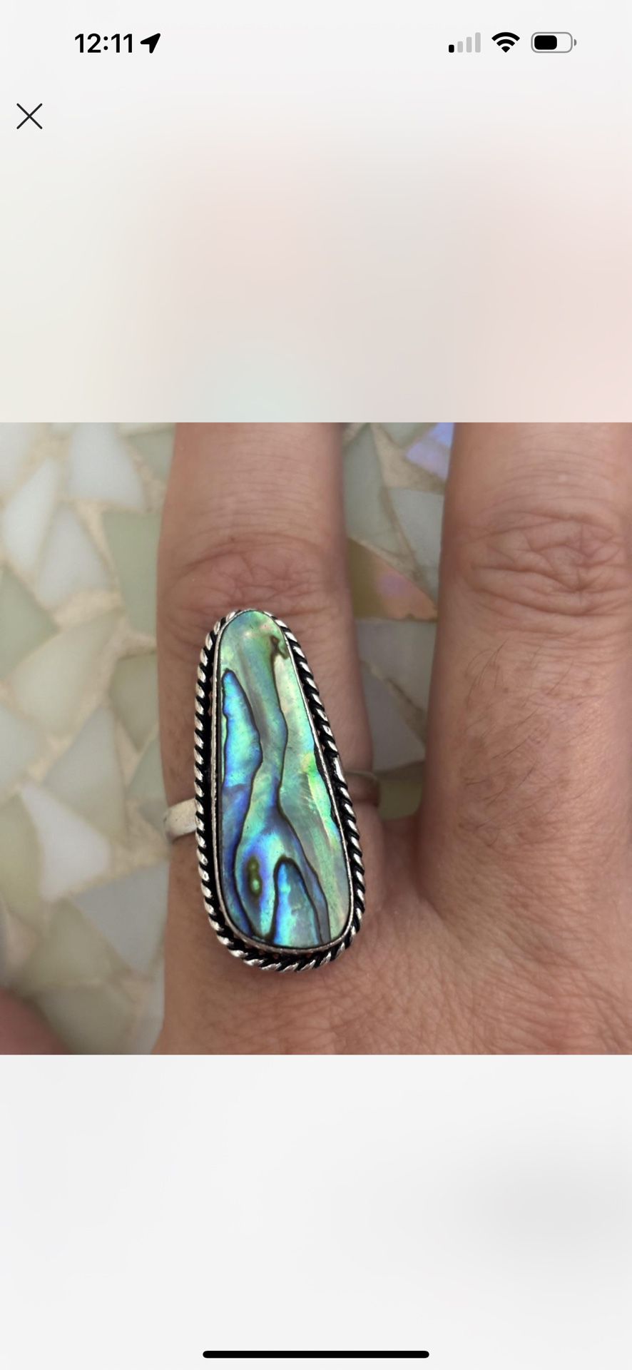 925 Sterling Silver Abalone Shell Large Ring 9.5
