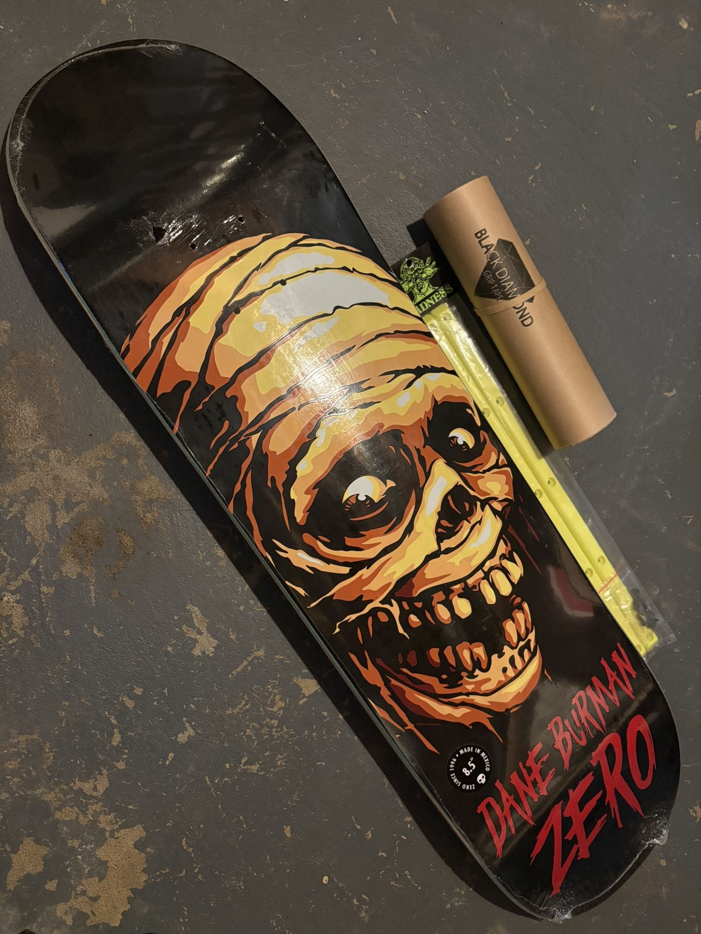 8.5” Zero Skateboard Deck W/ Grip Tape + Rails Dane Burman