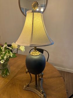 Vintage Brass Ram's Head Ostrich Egg Table Lamp