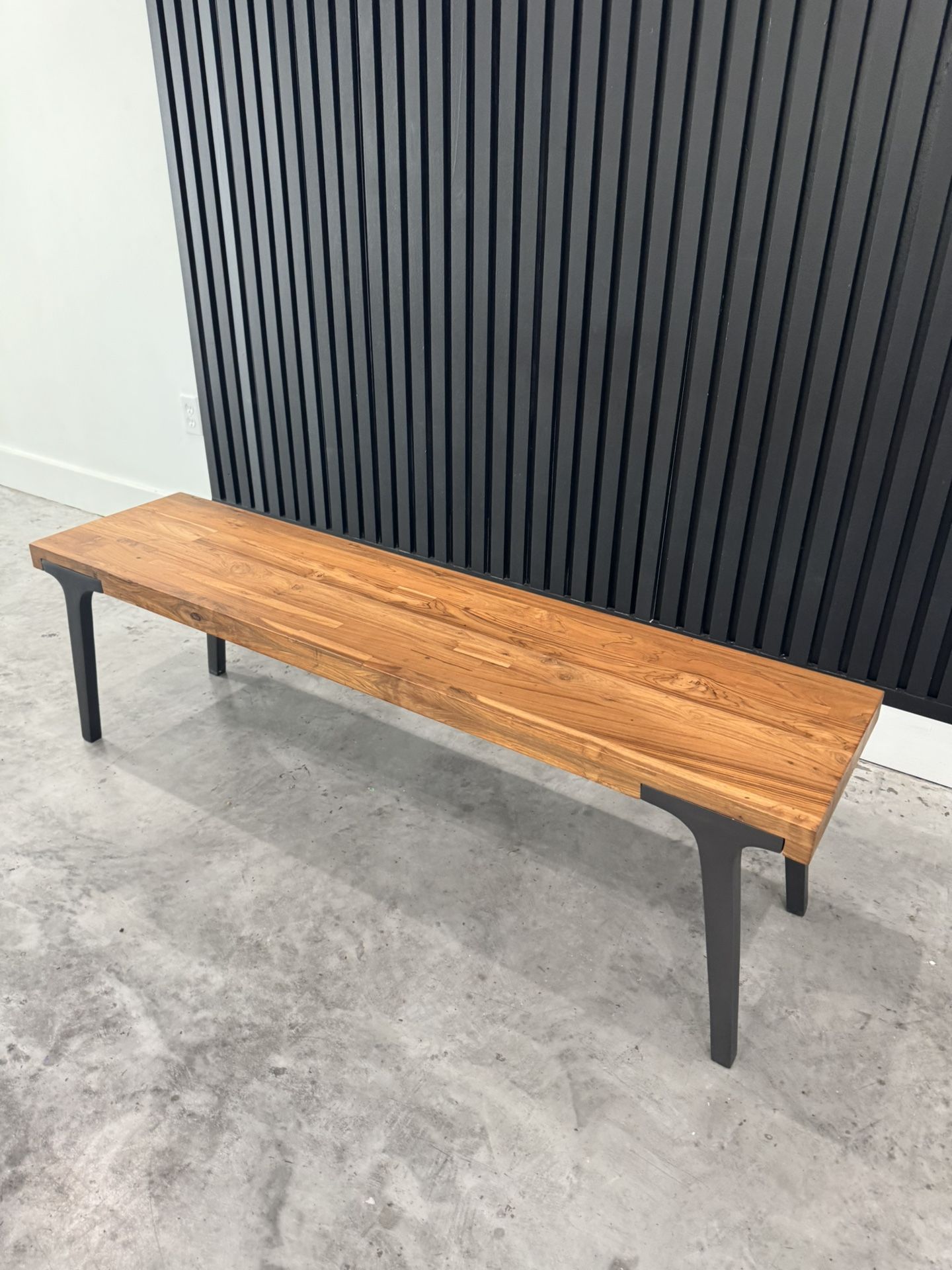 Crate Barrel Teak Bench Metal Frame