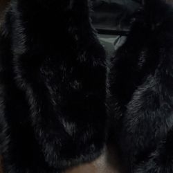 Fur Short Coat W Scarf & Hand Cuffs Set