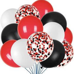 80Pcs Red White and Black Latex Balloons with Confetti Balloons for Graduation