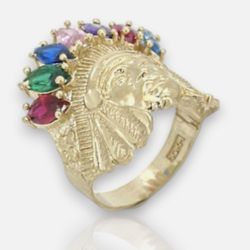 10k Chief Head Rainbow  Ring 