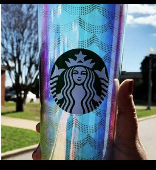 New Starbucks Mint Green Iridescent Mermaid Scale Tumbler 24ozCold Cup🧜♀️ 2019