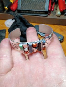 Sterling Silver Multi-Stone Inlay Cuff Bracelet