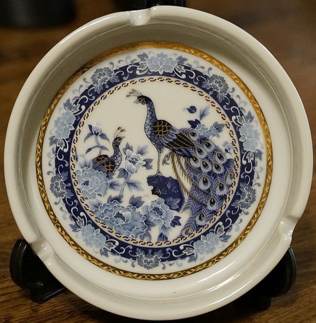 Vintage JAPANESE Peacock Floral Ashtray