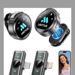2 Pcs True Dual Receivers Mini Microphone for iPhone 7-16/Android/Tablet,Lavalier Wireless Microphones with DSP Noise Cancellation,Magnetic Clip,18H,M