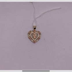 14Kt Two Tone Virgin Mary Heart Pendant