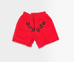 Red Mesh Shorts with Black Graphic Print