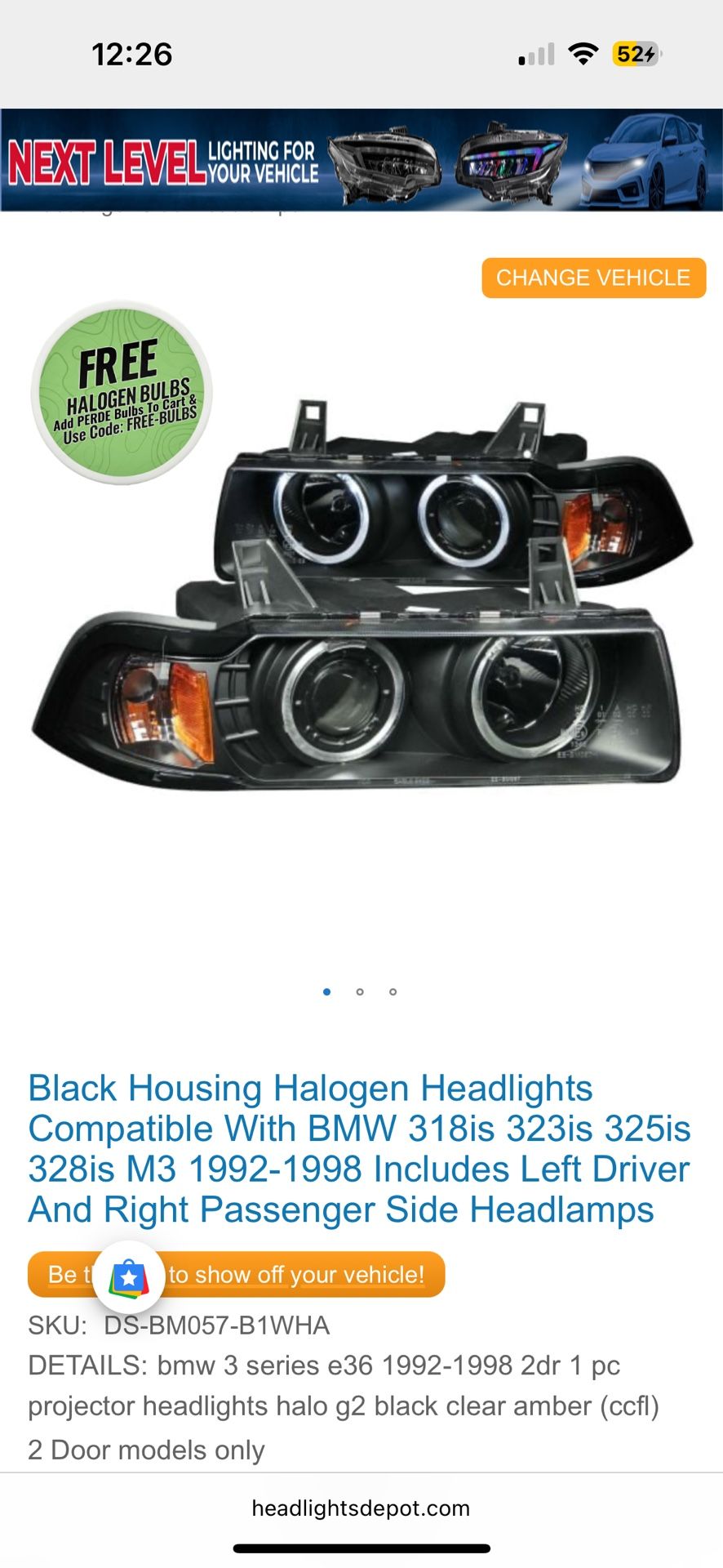 BMW E36 Halo headlights and taillights for sale! New in box!