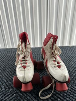 Red & White Used Vintage Roller Skates