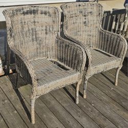 2 Hampton Bay Wicker Resin Rattan Outdoor All Weather Armchair  Chair Patio Porch Deck Backyard Gazebo