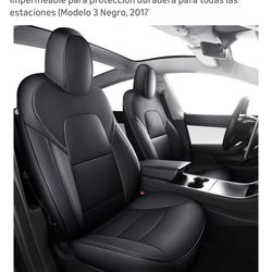 Chezope Juego completo de fundas de cuero para asientos de Tesla Model 3 2017-2023, protector de asiento de coche impermeable para protección duradera