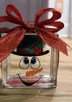 Glass square block with lights(Mr. Snowman)		