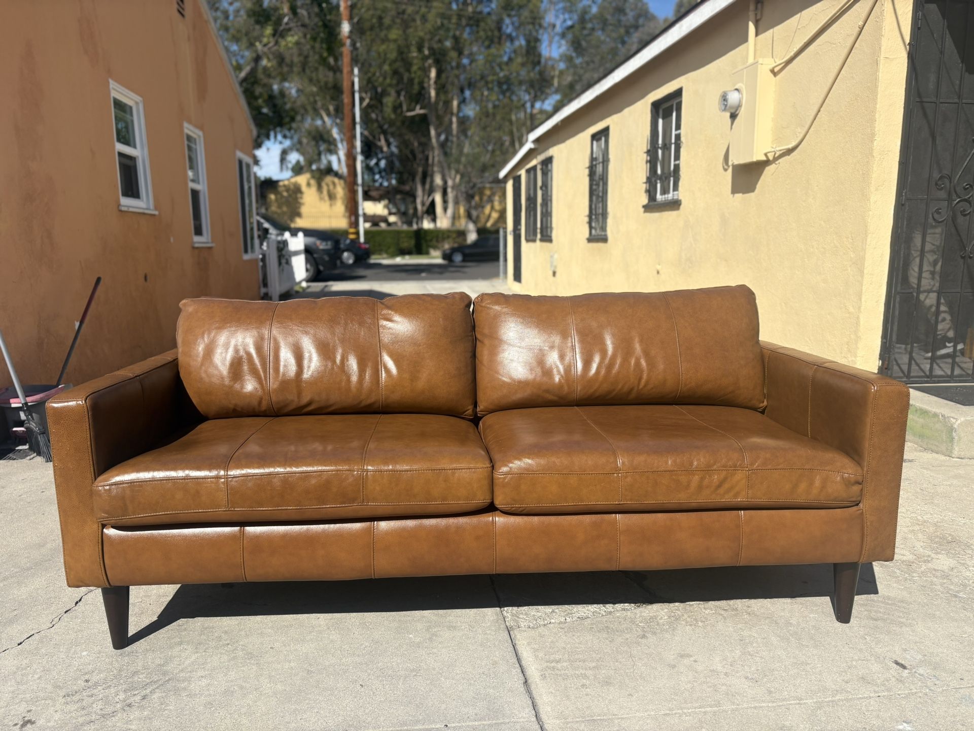 Modern Genuine Leather Brown Couch