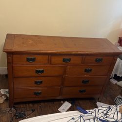 Wood Dresser With 9 Drawers And Detachable Mirror (not Shown In Pictures) Needs To Be Stained 