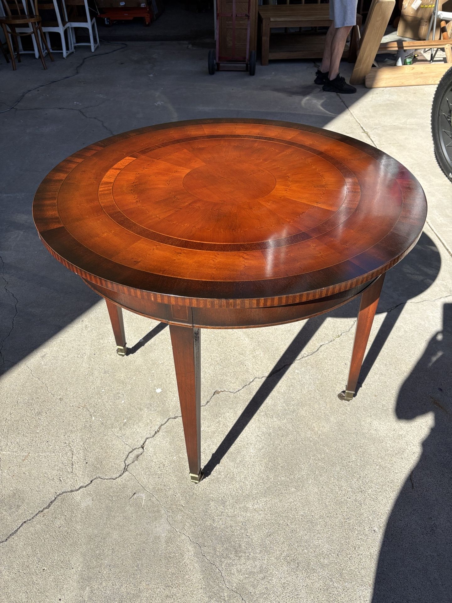 Stunning Antique Round Entry Table On Antique Wheels-Stunning!