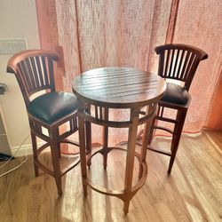 Wood Bar Table and Bar Chairs