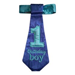 Baby boy 1st bday Blue and green birthday boy tie