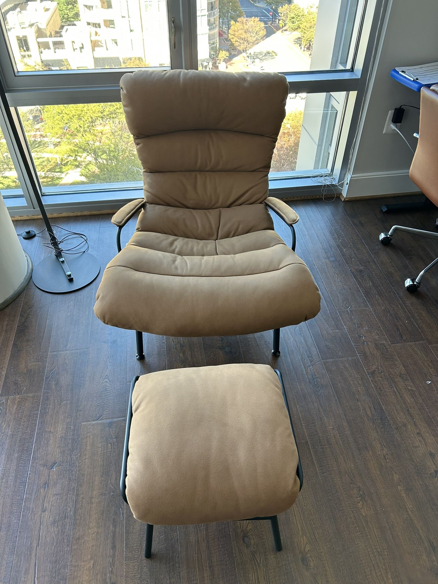 Glider Rocking Chair with Ottoman, Mid-Century Modern Recliner Chair with Footrest, Comfy Gliding Rocker Lazy Accent Armchair for Living Room, Brown