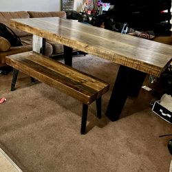 Rustic Wood Dining Table And Bench 