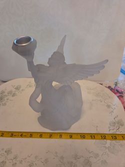 Frosted Glass Angel Figurine Candle Holder