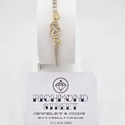 10k yellow and white gold 7" diamond heart tennis bracelet