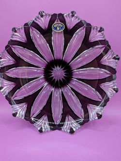 Vintage Amethyst Bohemian Lead Crystal Dish