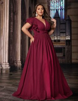 Women's Plus Size Summer Elegant Evening party cocktail gown dress -Burgundy