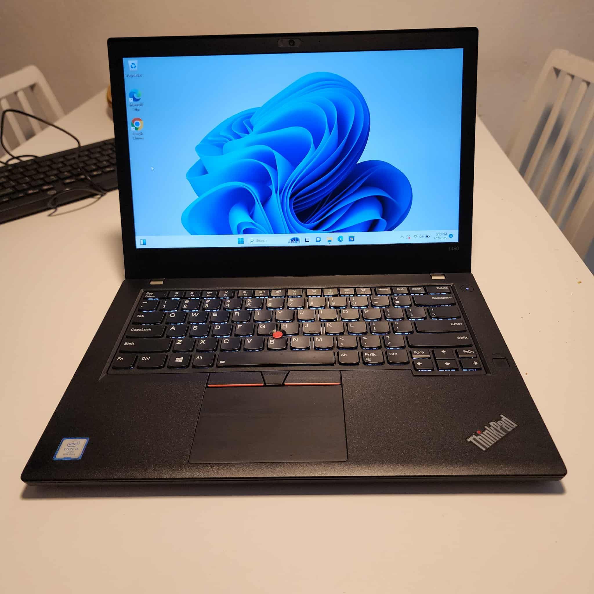 Lenovo ThinkPad model t480 14-inch laptop Intel Core i5- 8350U 8th Generation @1.7 GHz. 8GB RAM 240GB SSD Microsoft Office installed. Windows 11